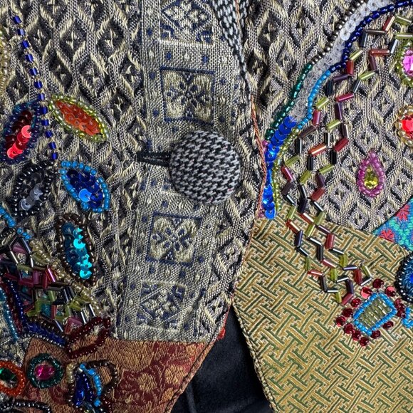 Chicos‎ Size 1 (M/8) Women's Wool Blend Vest Beaded Sequins Patchwork Artsy Boho - Picture 5 of 11
